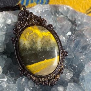 Handmade bumblebee jasper cabochon set in hand poured resin